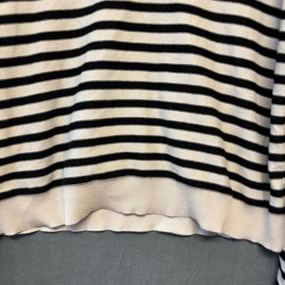 Cropped Striped Collared Pullover Sweater Beige Black Women’s Top Preppy Casual - Picture 3 of 9